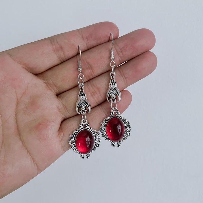 CSIYANJRY99 Goth Bat Crystal Earrings Vampire Accessories for Women Halloween Earring Gothic Jewelry Dangle Earrings Witch Victorian Vintage Dress Costume - Image 4